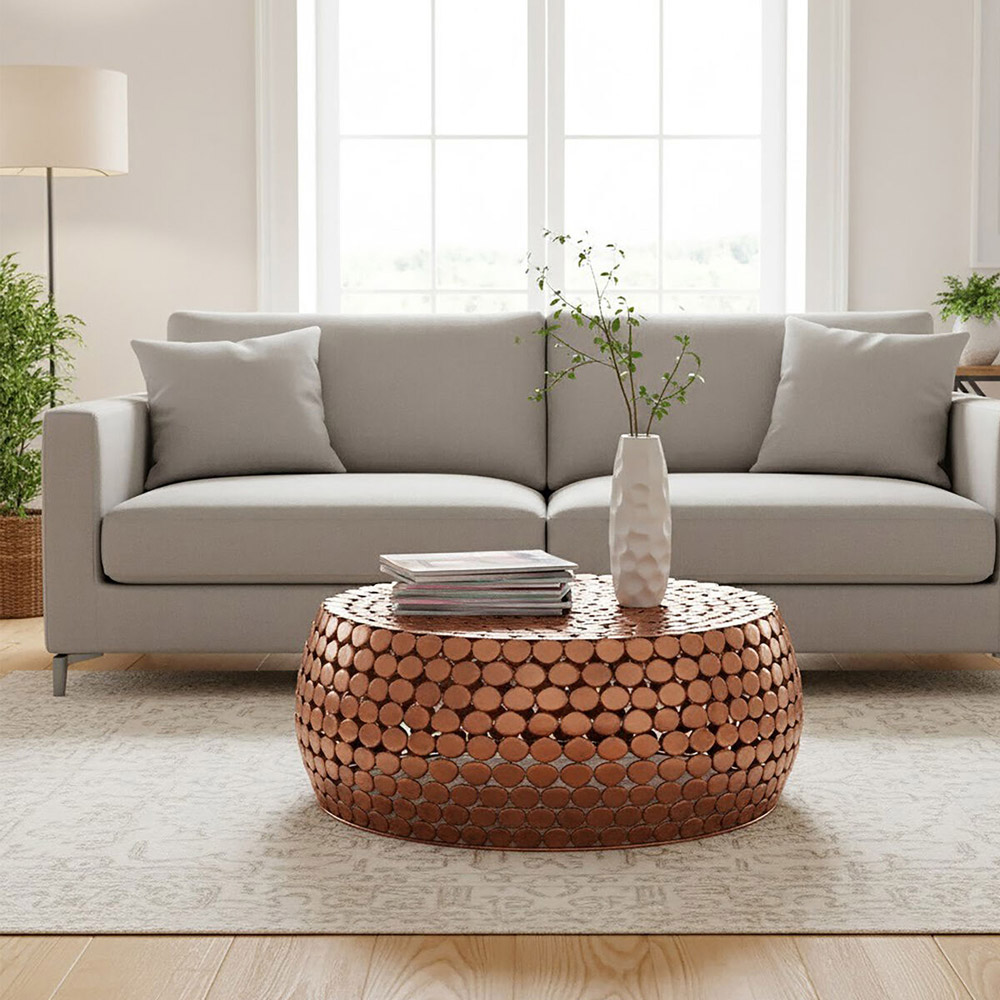 Premier Housewares Templar Copper Finish Pebble Design Round Coffee Table Image 4