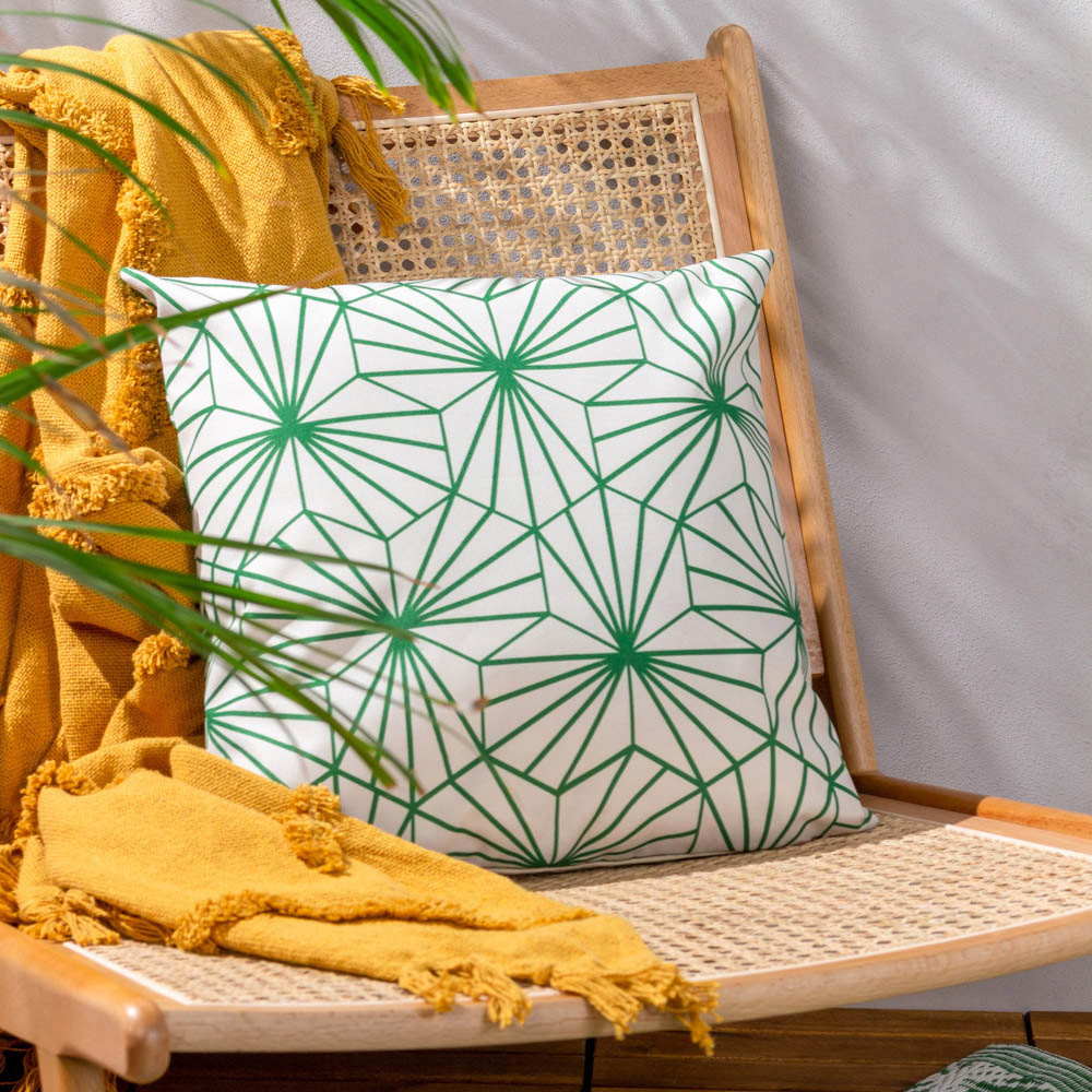 furn. Hexa Green Geometric UV and Water Resistant Outdoor Cushion Image 2