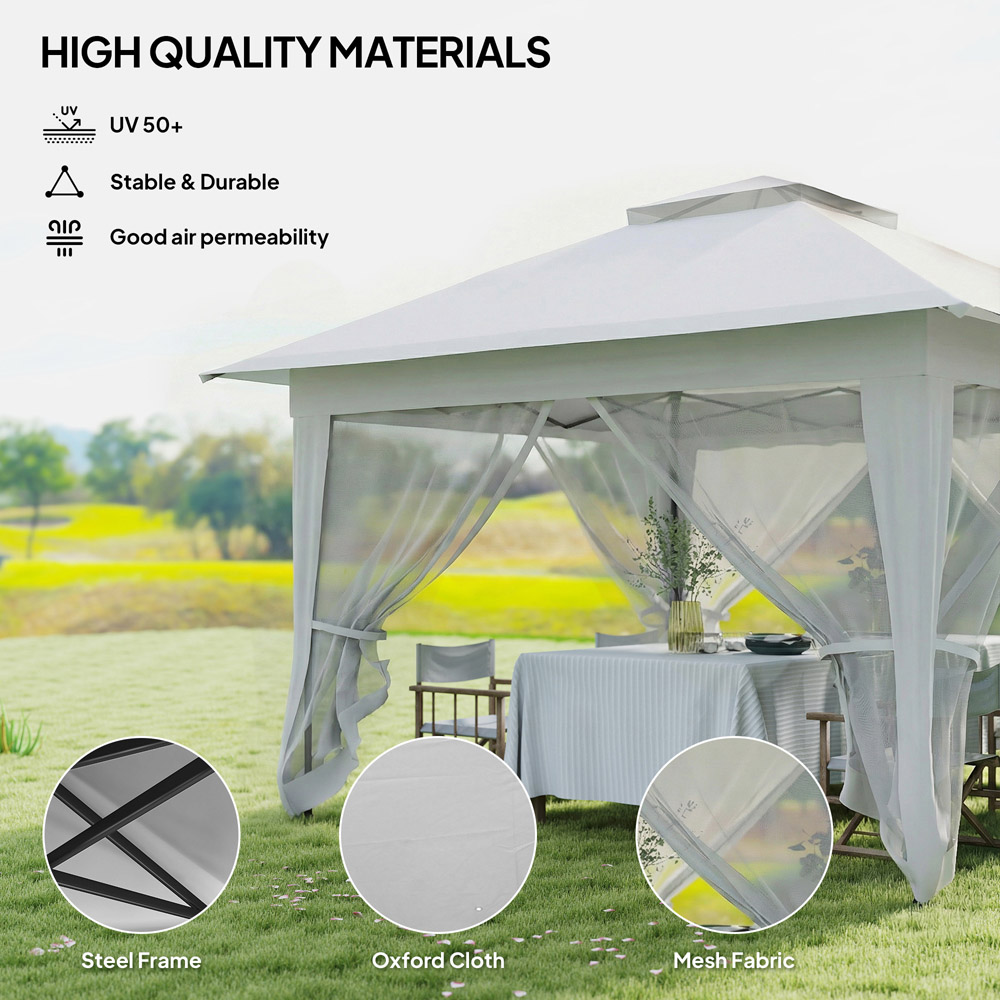 Outsunny 3 x 3m 2-Tier Grey Pop Up Gazebo with Mesh Curtains Image 5