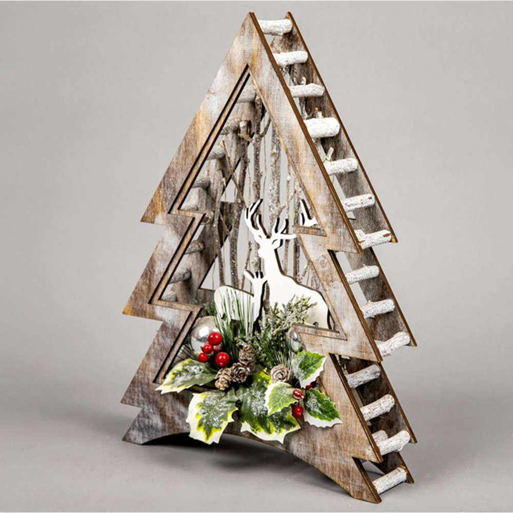 Shatchi Wooden LED Christmas Tree Reindeer Scene 38cm Image 3