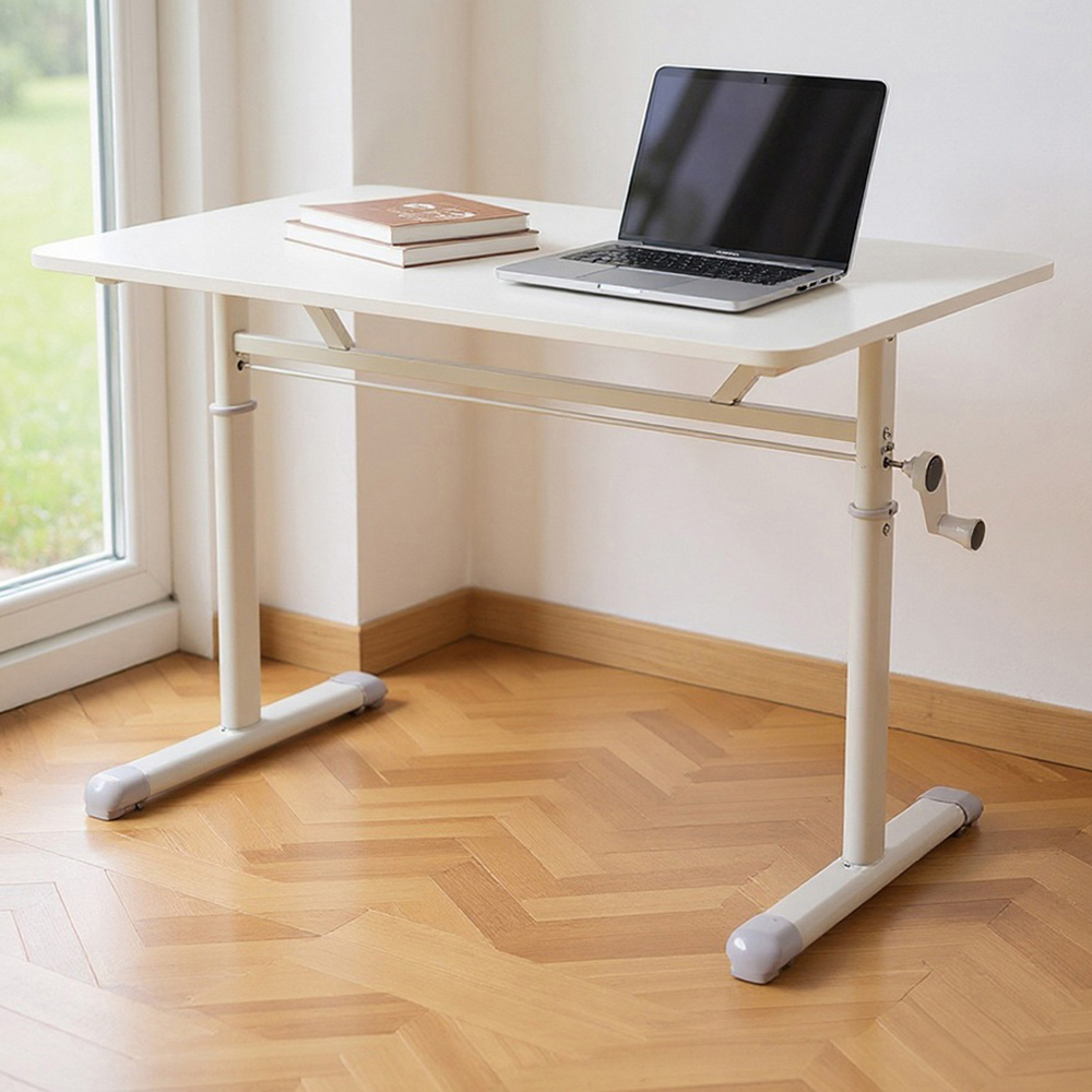 Living and Home Height Adjustable White Office Desk Image 1