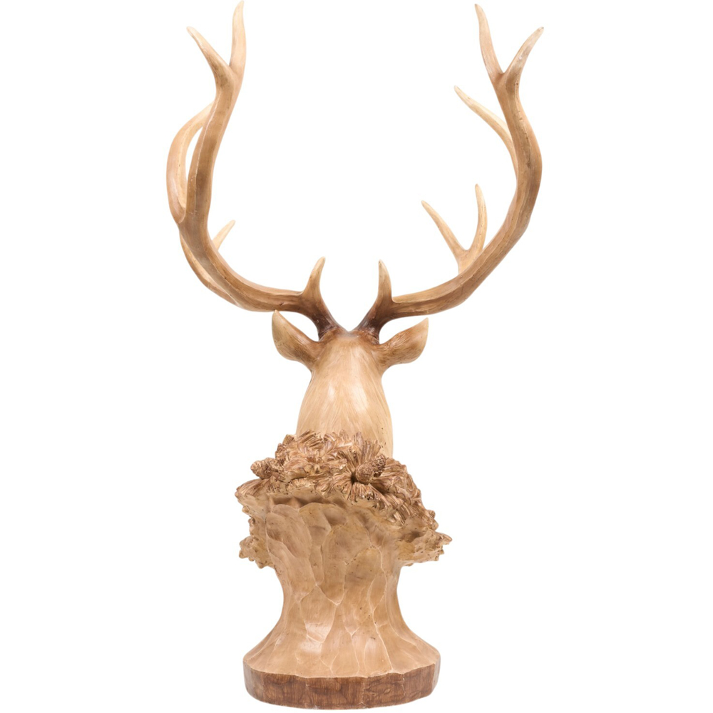 Wood Effect Ornate Stag Head Decoration Natural Image 3