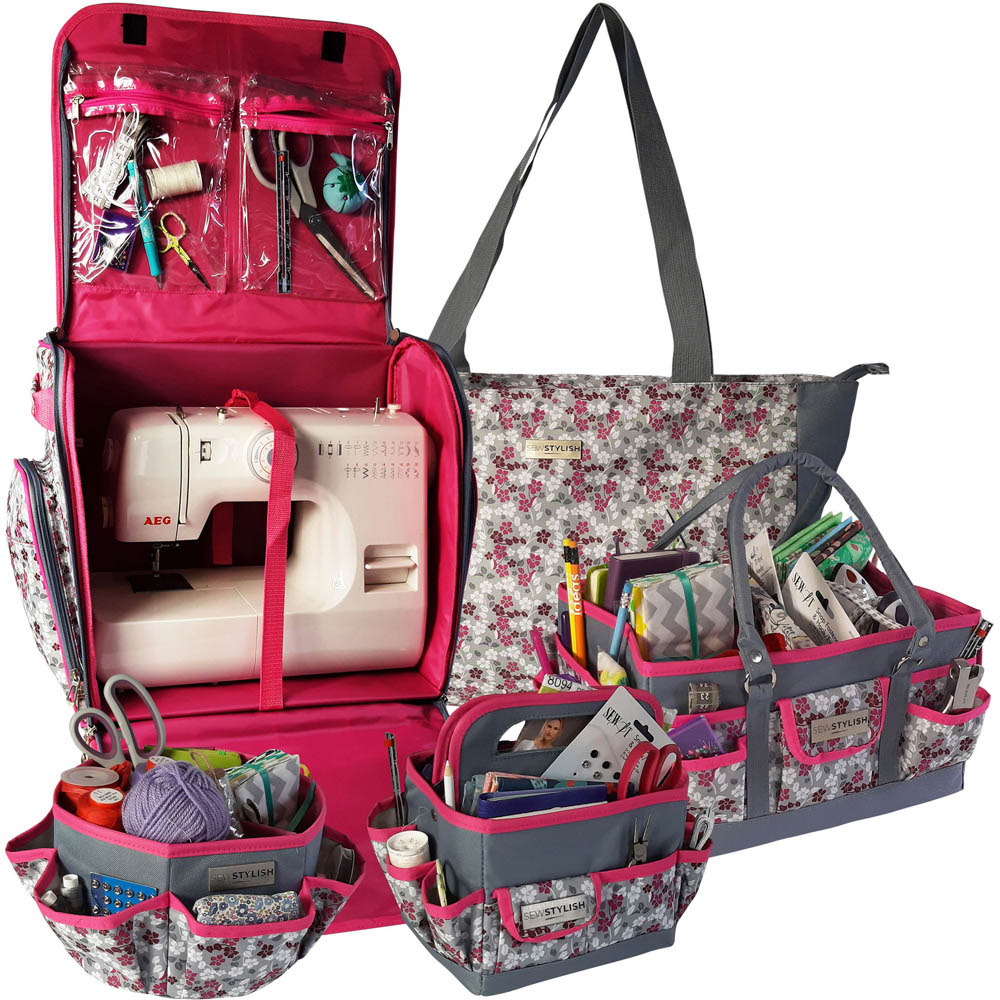 Sewing Online PT950-HOT-PINK-FLORAL 5 Piece Hot Pink Floral Craft and Sewing Storage Bundle Image 2