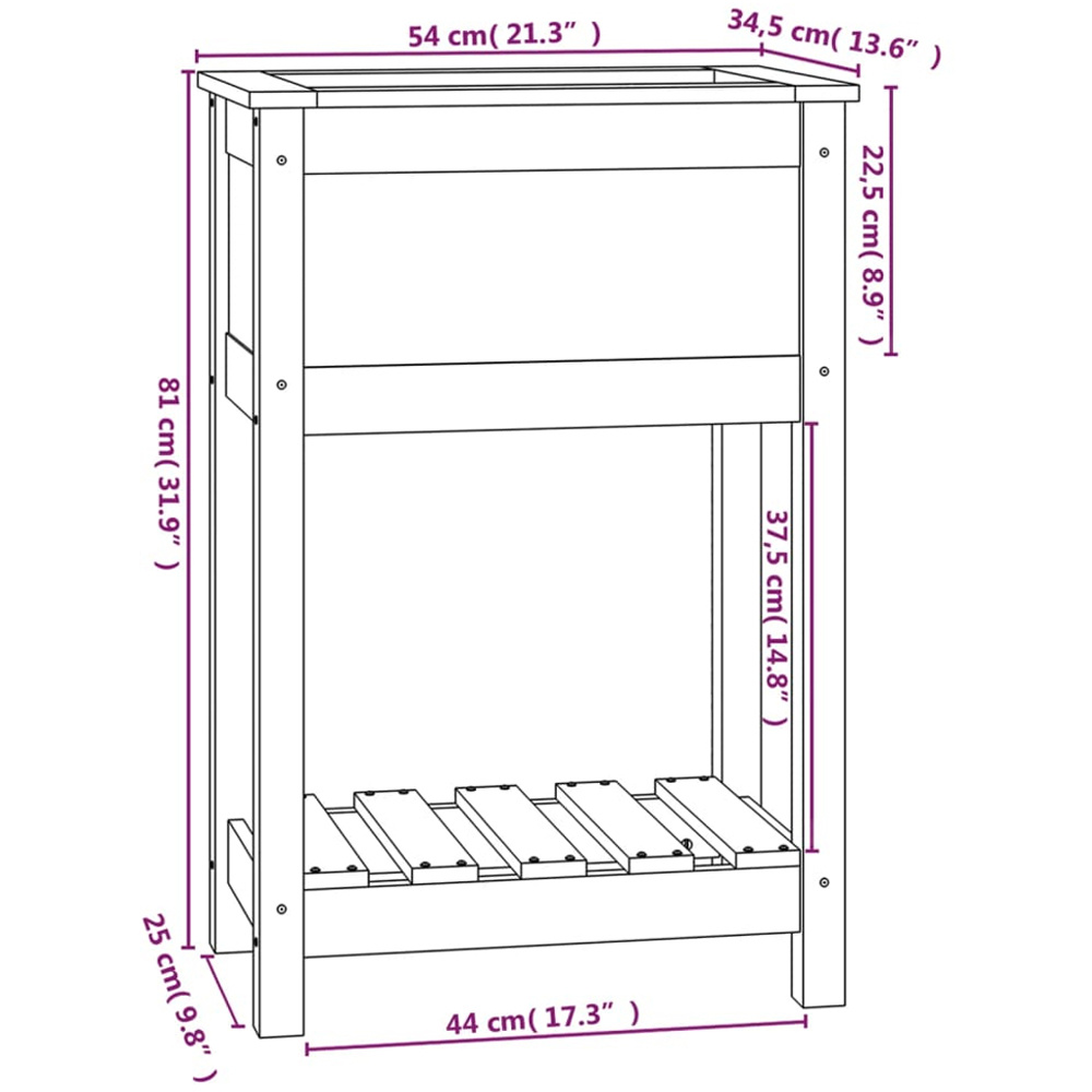 vidaXL Single Shelf Grey Solid Pine Wood Garden Planter 81 x 54 x 34.5cm Image 7