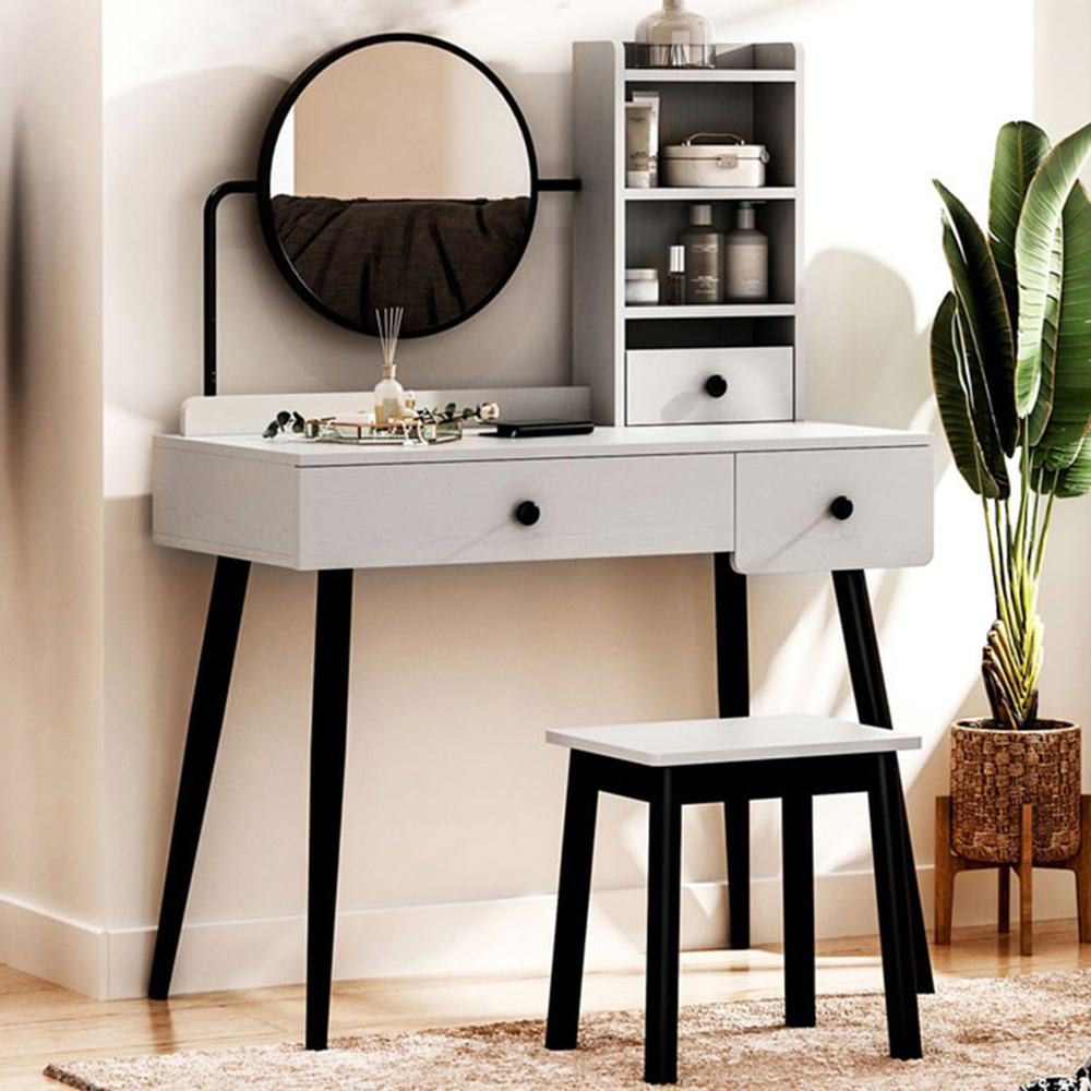 Portland Grey Dressing Table Set with Mirror Image 1