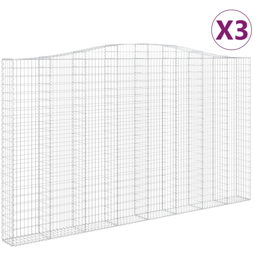vidaXL Silver Galvanised Iron Arched Gabion Basket 220/240 x 30 x 400cm 3 Pack Image 2