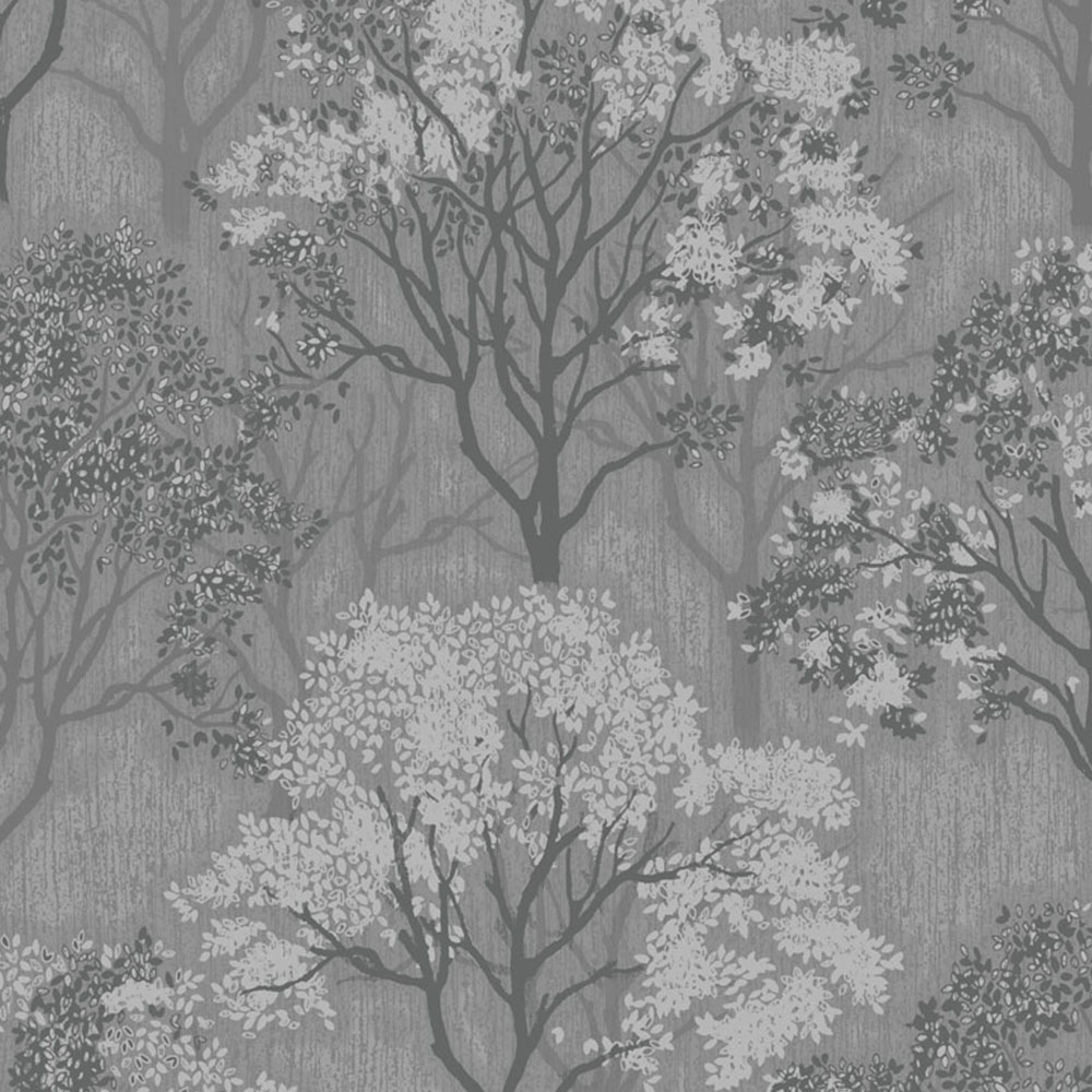 Sublime Woodland Silhouette Grey and Silver Wallpaper Image 1
