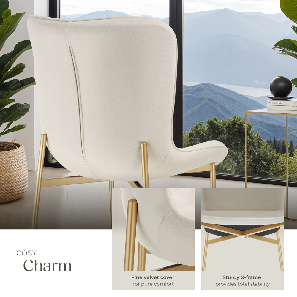tectake Tessa Set of 6 Beige and Gold Velvet Padded Dining Chair Image 6