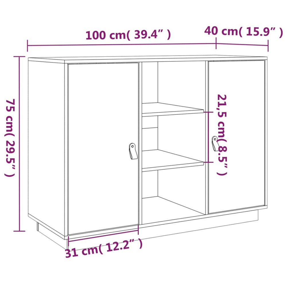vidaXL 2 Door 3 Shelf White Solid Pine Wood Sideboard Image 9