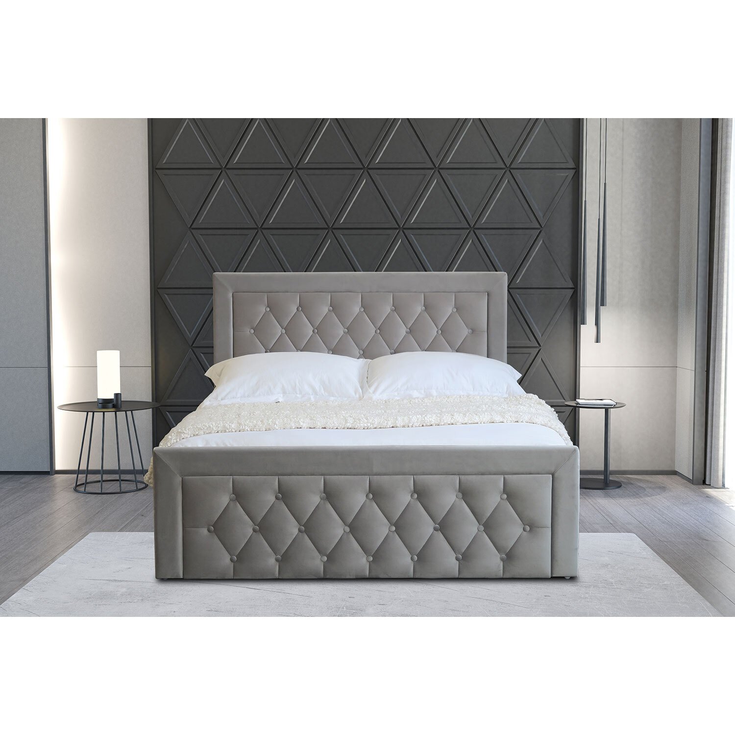 Mia King Size Grey Faux Brushed Velvet Ottoman Bed Image 5