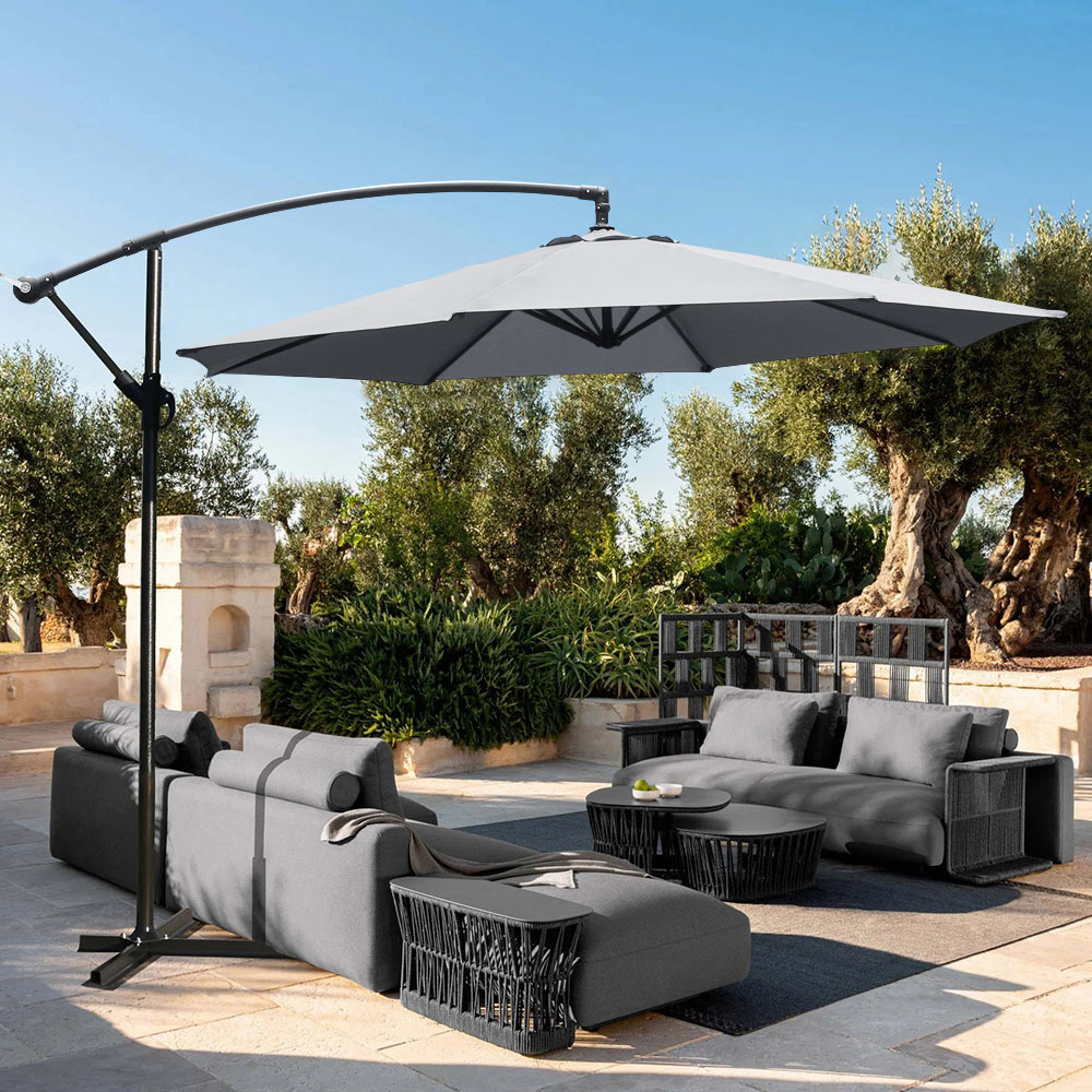 Living and Home Light Grey Cantilever Parasol with Cross Base 3m Image 7