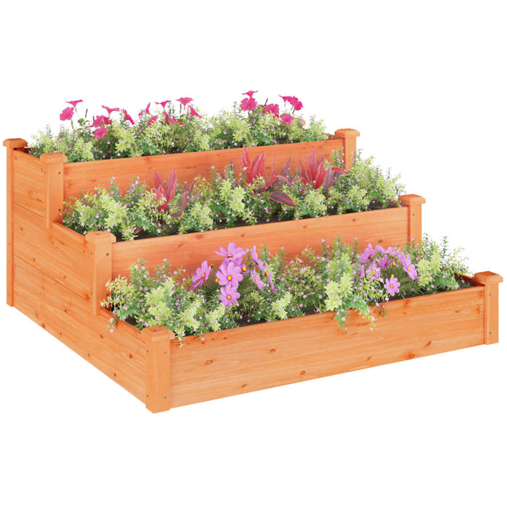 vidaXL 3-Tier Brown Solid Fir Wood Raised Garden Bed 56 x 120 x 120cm Image 2