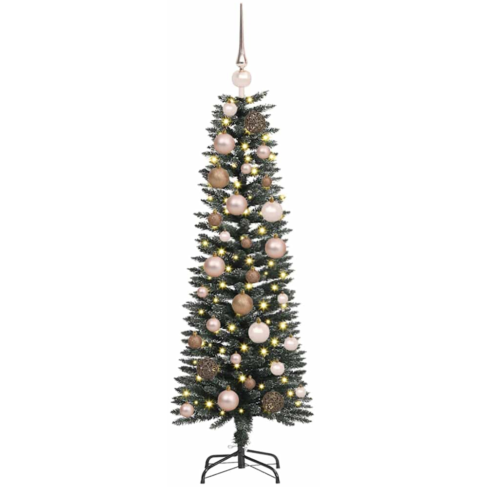 vidaXL Pre-Lit Rose Gold Baubles Green Artificial Christmas Tree 4ft Image 1