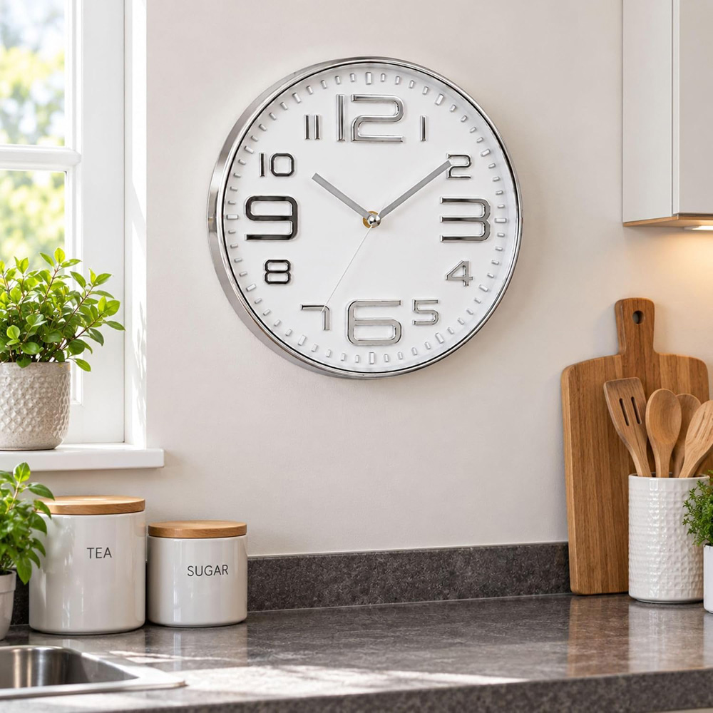Marco Paul Chrome Finish Round Wall Clock 25cm Image 2