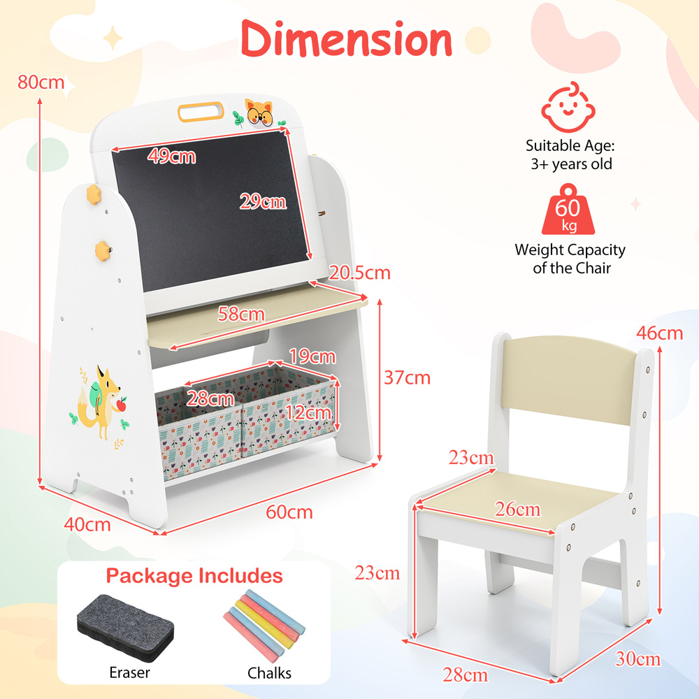 Costway Natural Kids 4-in-1 Art Easel and Bookshelf with Magnetic Whiteboard and Blackboard Image 7