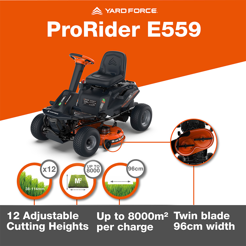 Yard Force ProRider E559 Battery-Powered Ride-on Lawnmower Image 9