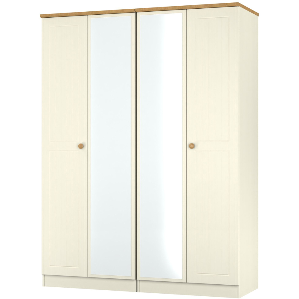 Crowndale Warwick 4 Door Cream Ash and Modern Oak Mirror Wardrobe Ready Assembled Image 4