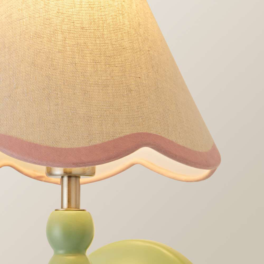 ValueLights Pink Trim Scallop Shade Green Bobbin LED Wall Light with Bulb 2 Pack Image 5