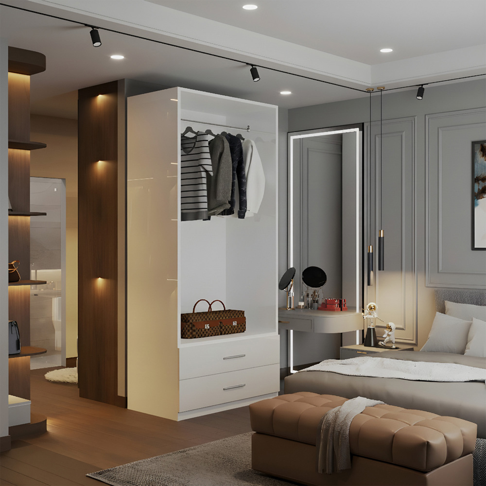 M N Furniture Glossera 2 Door 2 Drawer White High Gloss Mirrored Wardrobe 80cm Image 5