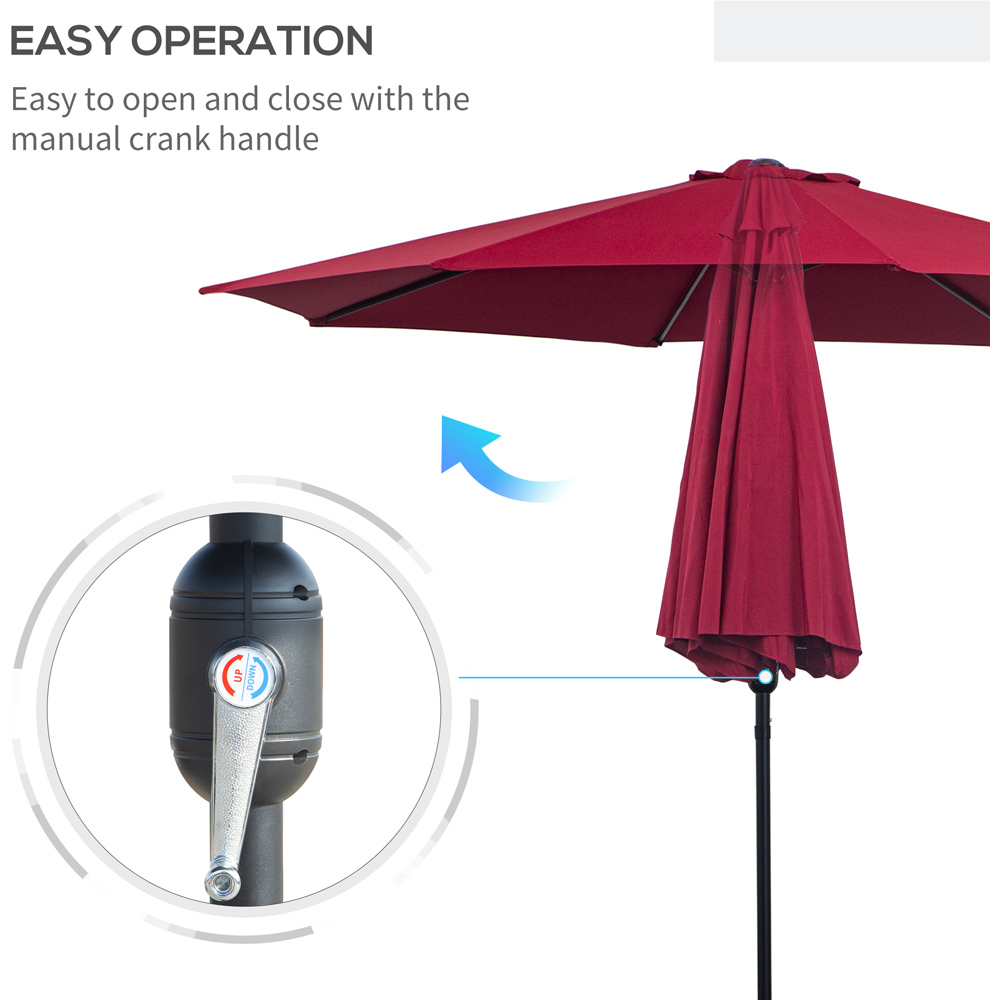 Outsunny Wine Red Crank and Tilt Parasol 3m Image 5