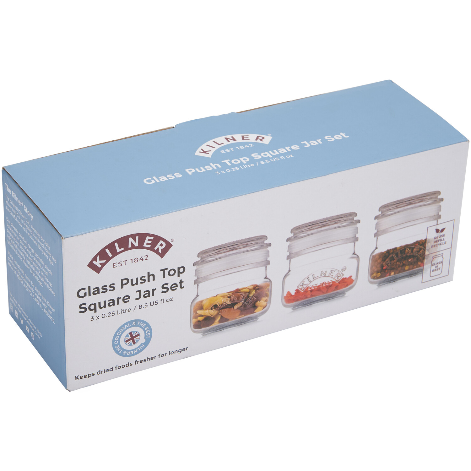 Kilner 250ml Square Glass Storage Jar with Push Top Lid 3 Pack Image 3