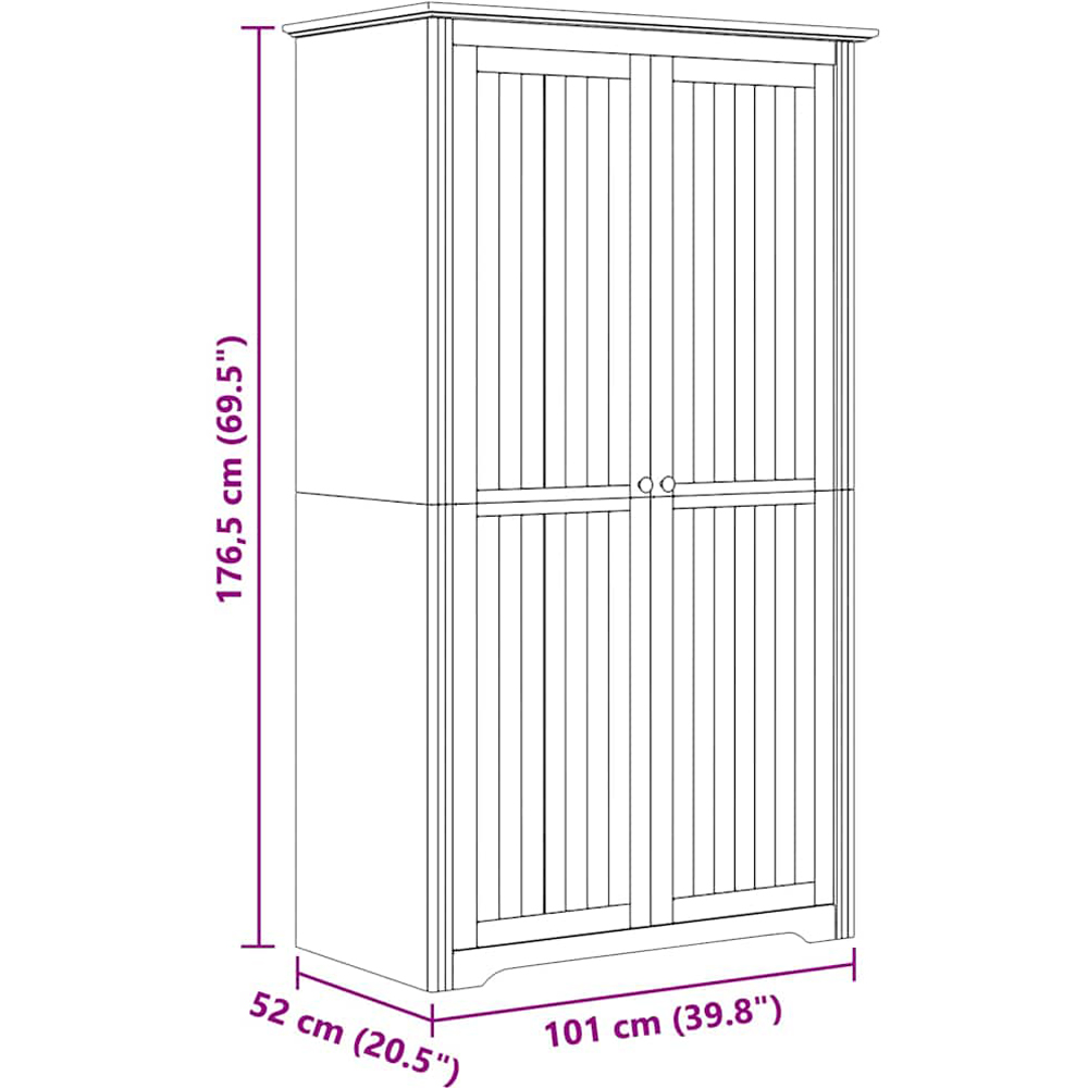 vidaXL Bodo 3 Door White and Brown Solid Pine Wood Wardrobe Image 6