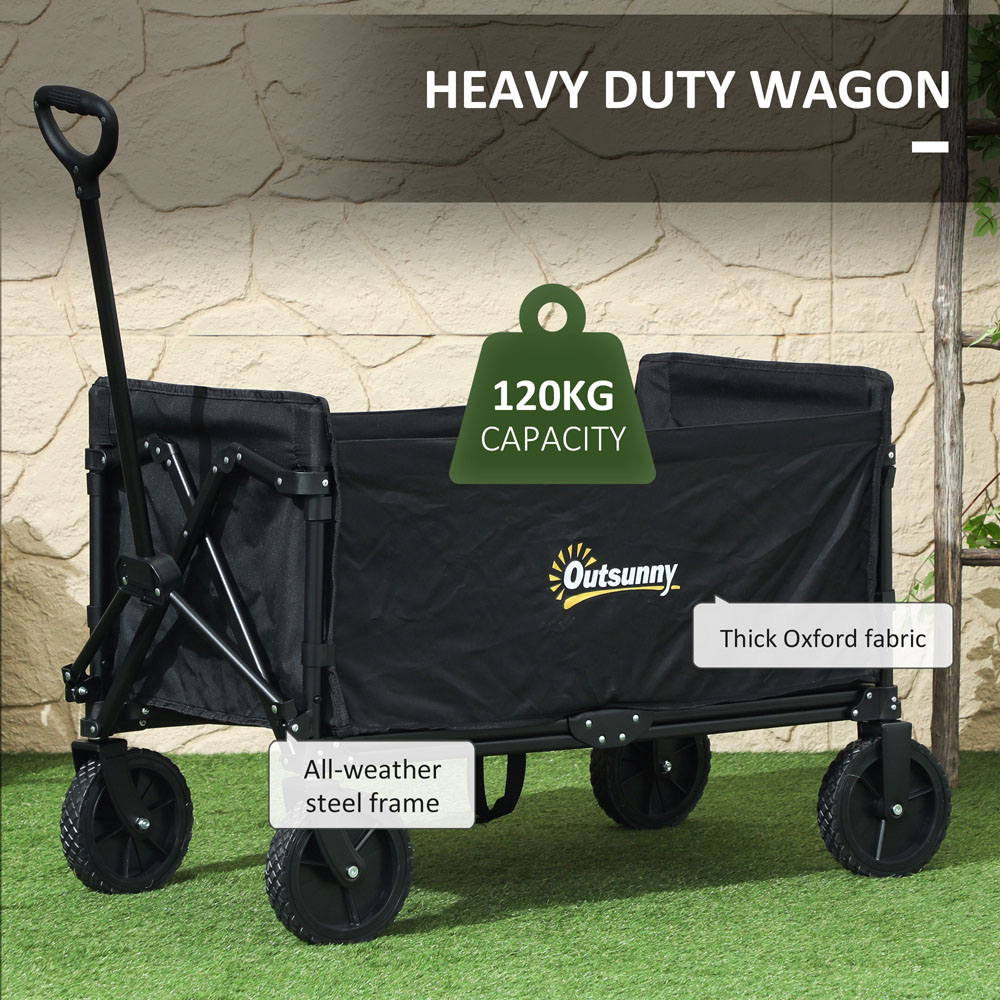 Outsunny 120L Black Folding Collapsible Wagon with Adjustable Handle Image 5