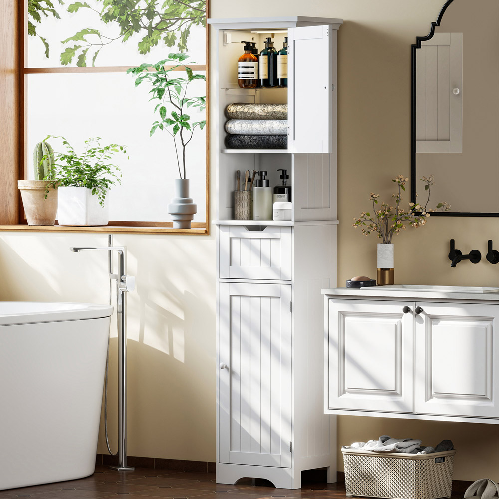 Portland 2 Door Single Drawer Single Shelf Tall Bathroom Storage Cabinet with LED Light Image 4