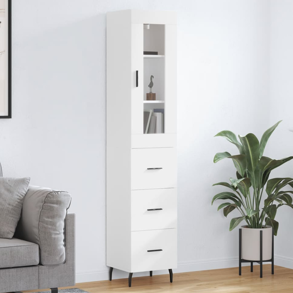 vidaXL Single Glass Door 3 Drawer White Highboard Image 1
