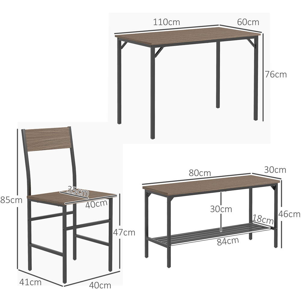 Portland 4 Seater Dining Set with Bench Grey Image 9