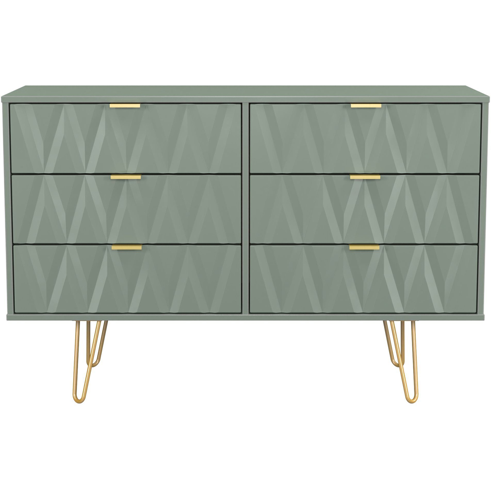 Crowndale Diamond 6 Drawer Reed Green Wide Chest of Drawers Ready Assembled Image 2
