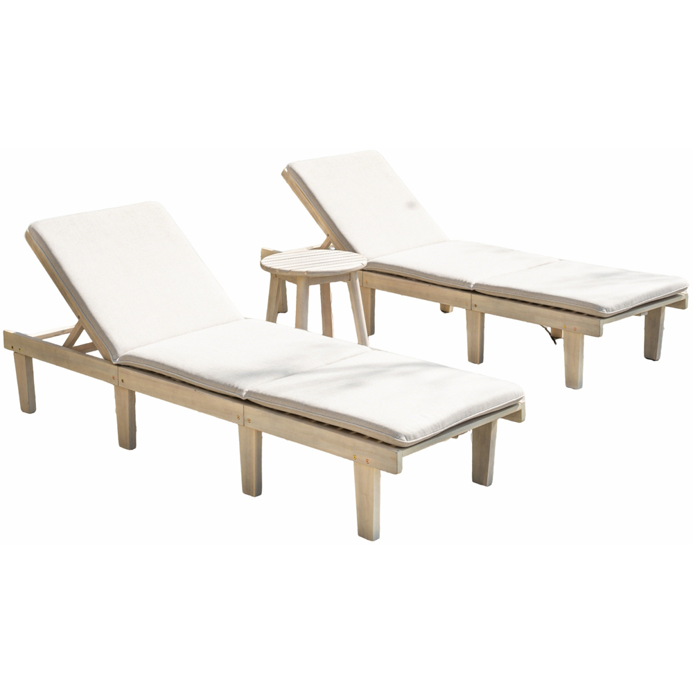 Direct Wicker Saned 5 Position Adjustable Wooden Twin Sun Lounger with Side Table Image 2