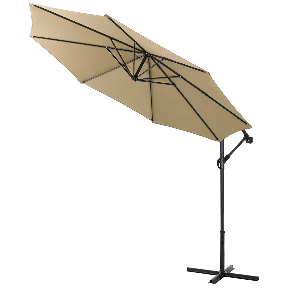 Living and Home Taupe Garden Cantilever Parasol with Cross Base 3m Image 3