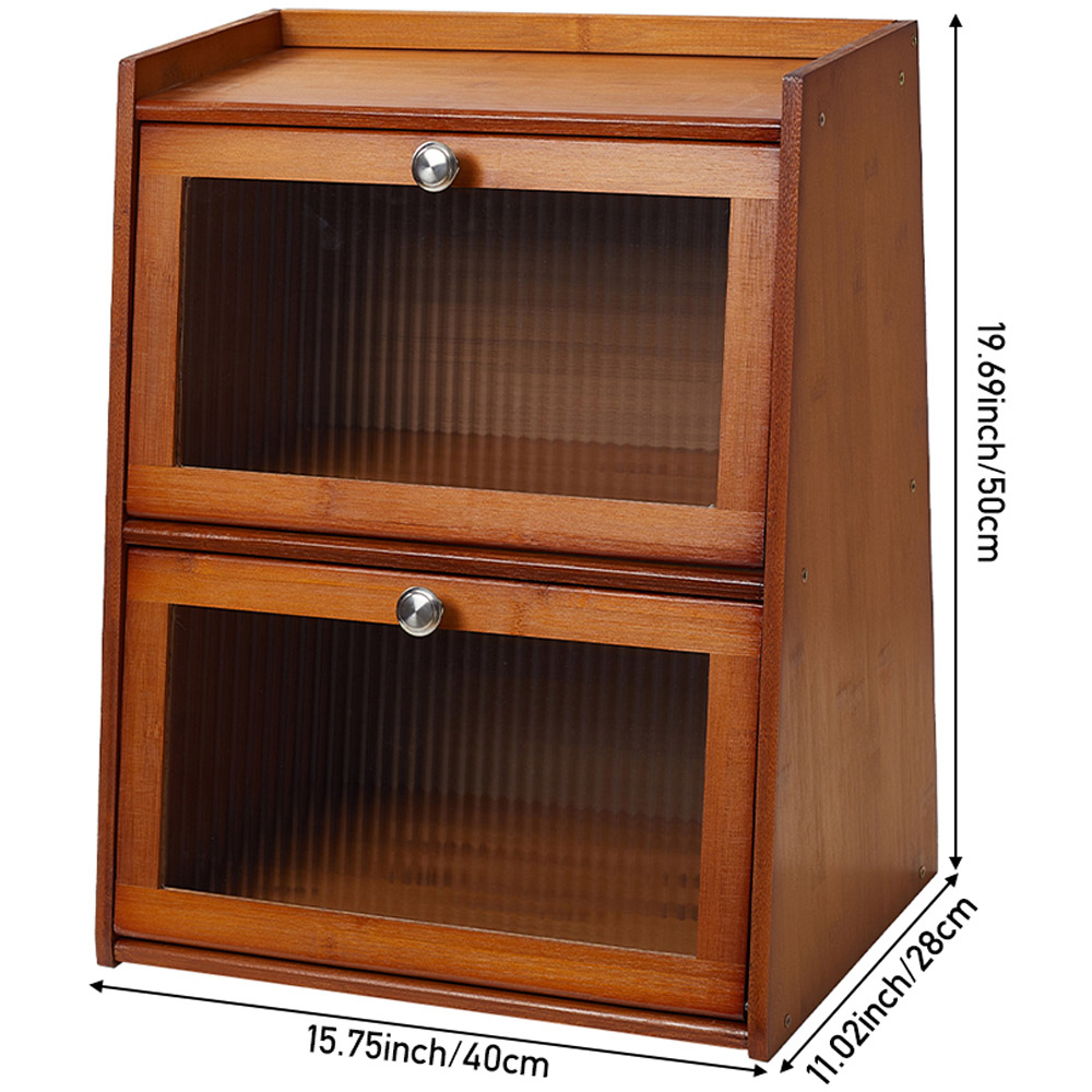 Living and Home 2 Door Single Shelf Brown Bamboo Bread Storage Cabinet Image 9