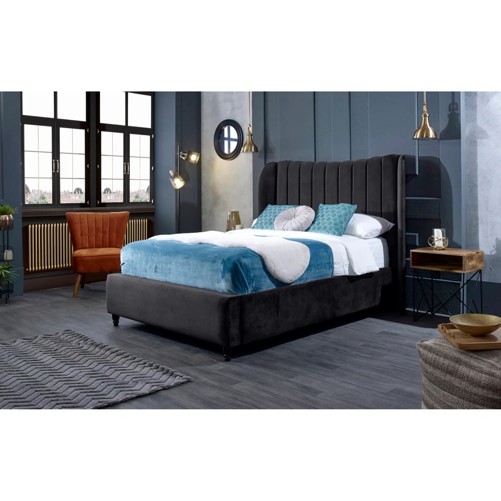 Eleganza Home Carli King Size Steel Plush Velvet Bed Frame with Lined Headboard Image 5