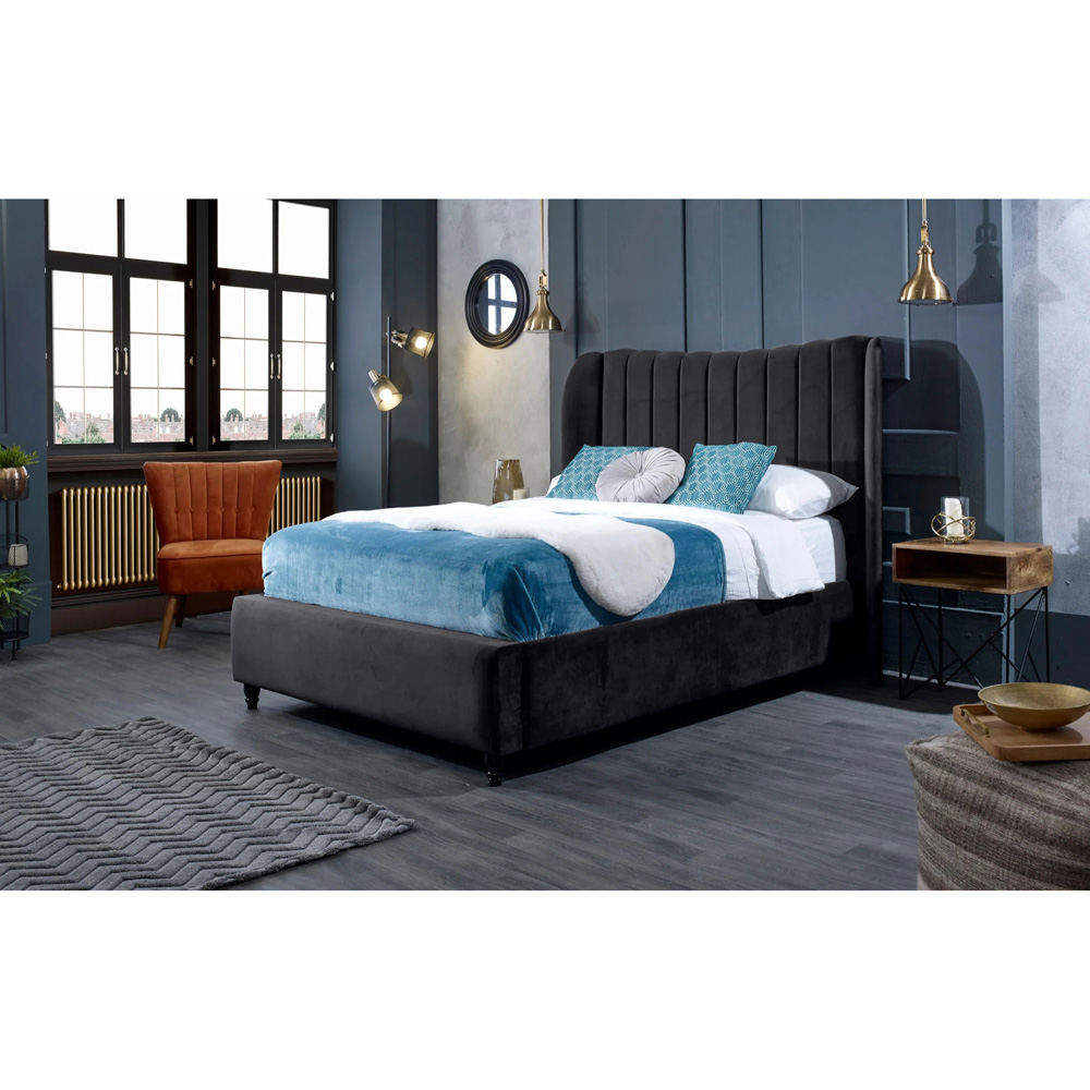 Eleganza Home Carli Double Steel Plush Velvet Bed Frame with Lined Headboard Image 5