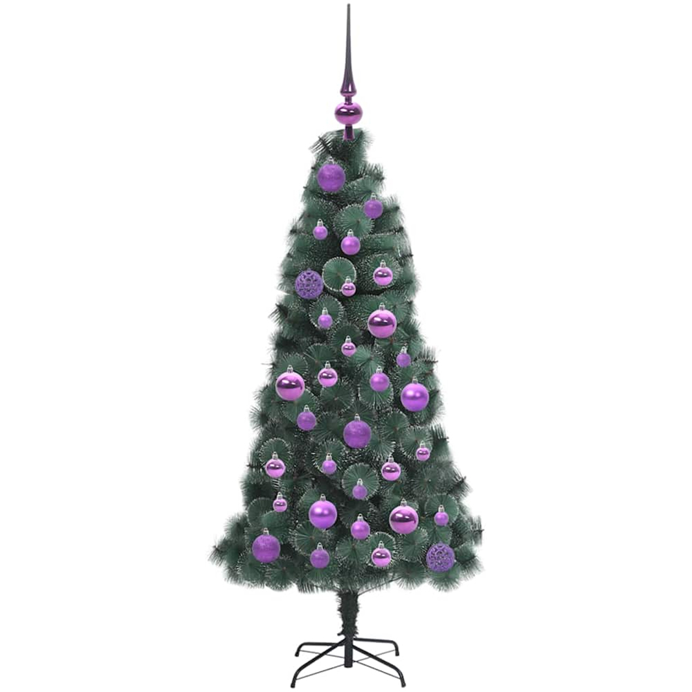 vidaXL Pre-Lit Lilac Baubles Green Artificial Christmas Tree 4ft Image 4