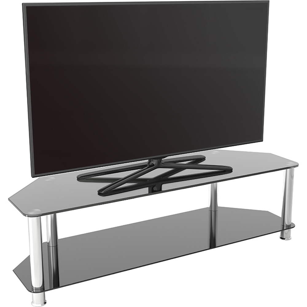 AVF Classic 2 Shelf Black and Chrome Glass Corner TV Unit Image 5