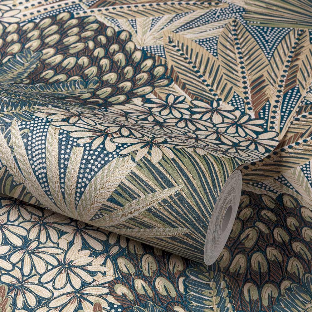 Grandeco Boutique Collection Botanical Mael Modern Jungle Navy Blue and Green Wallpaper Image 2