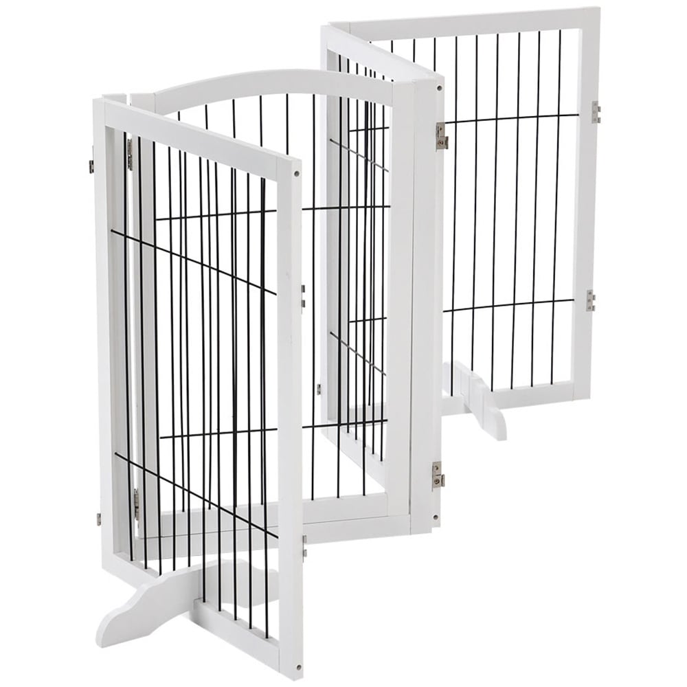 H&O Direct 4 Panel White Freestanding Wooden Foldable Pet Playpen Image 3