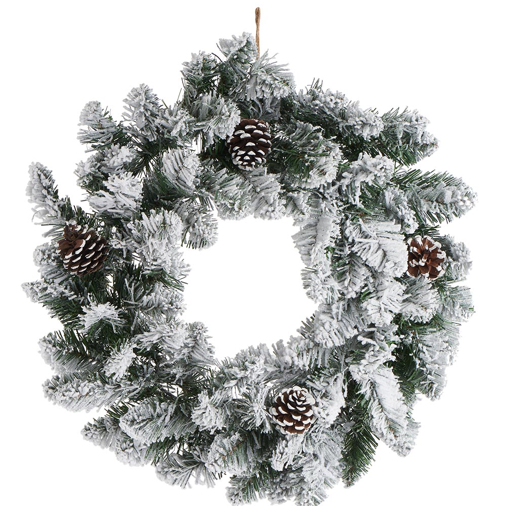 Wilko 50cm Flocked Wreath with Cones Image 1