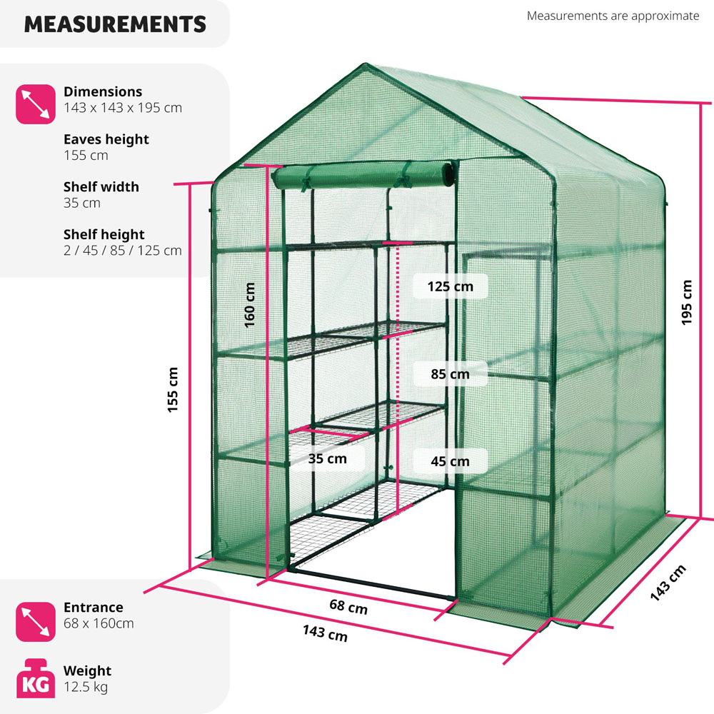 tectake 16 Shelf 4.7 x 4.7ft Greenhouse with Tarpaulin Cover Image 9