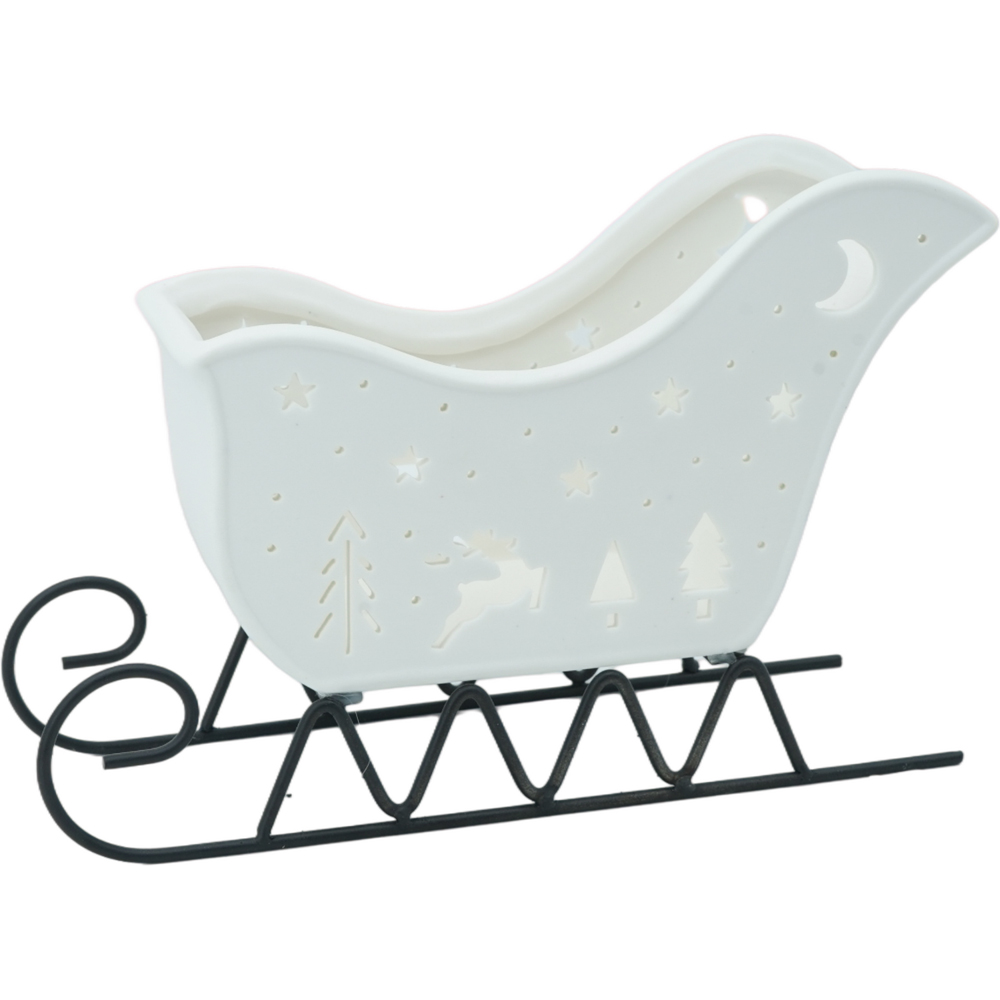 Decorative Sleigh Tealight Holder White Image 2