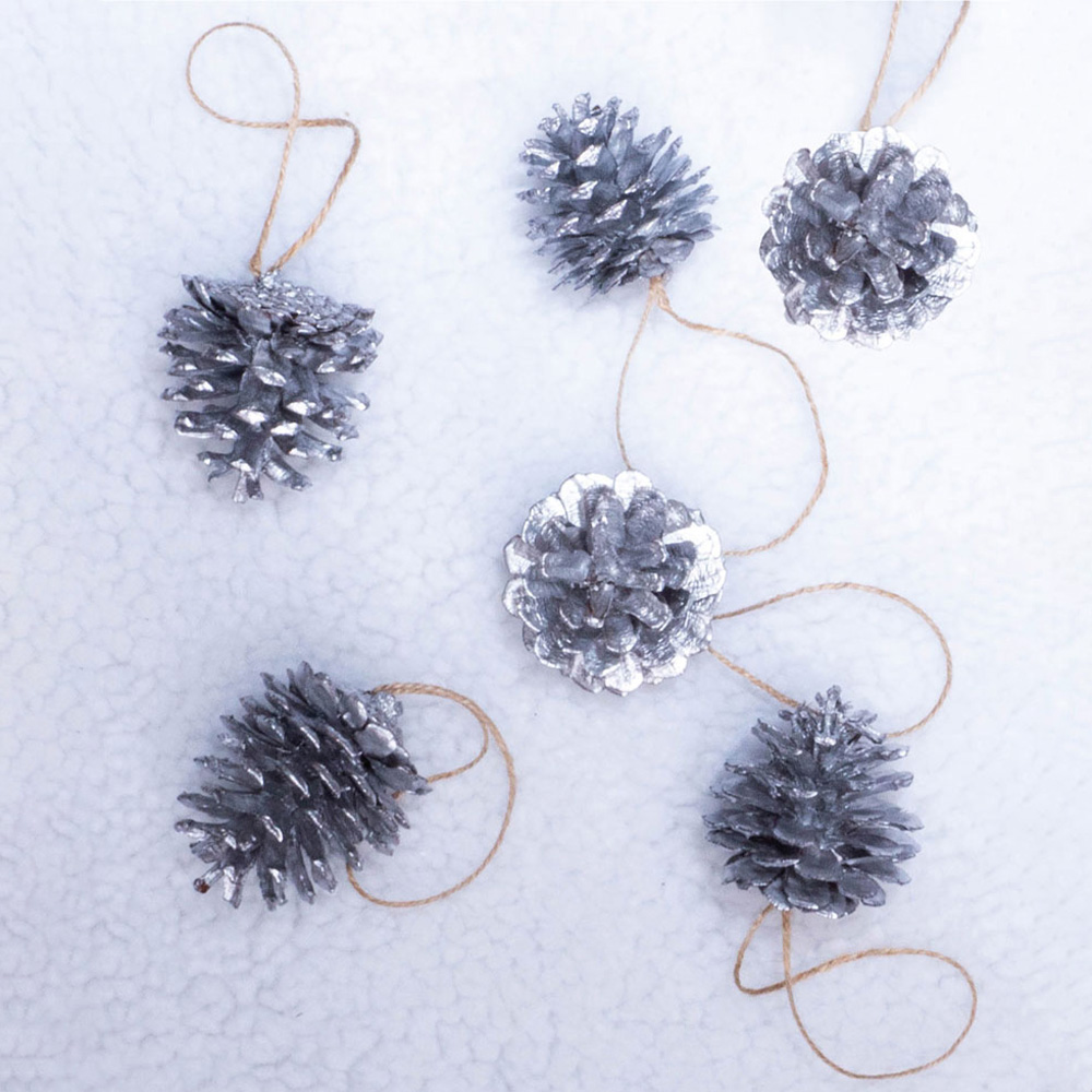 St Helens Silver Hanging Pinecones Ornaments 6 Pack Image 3