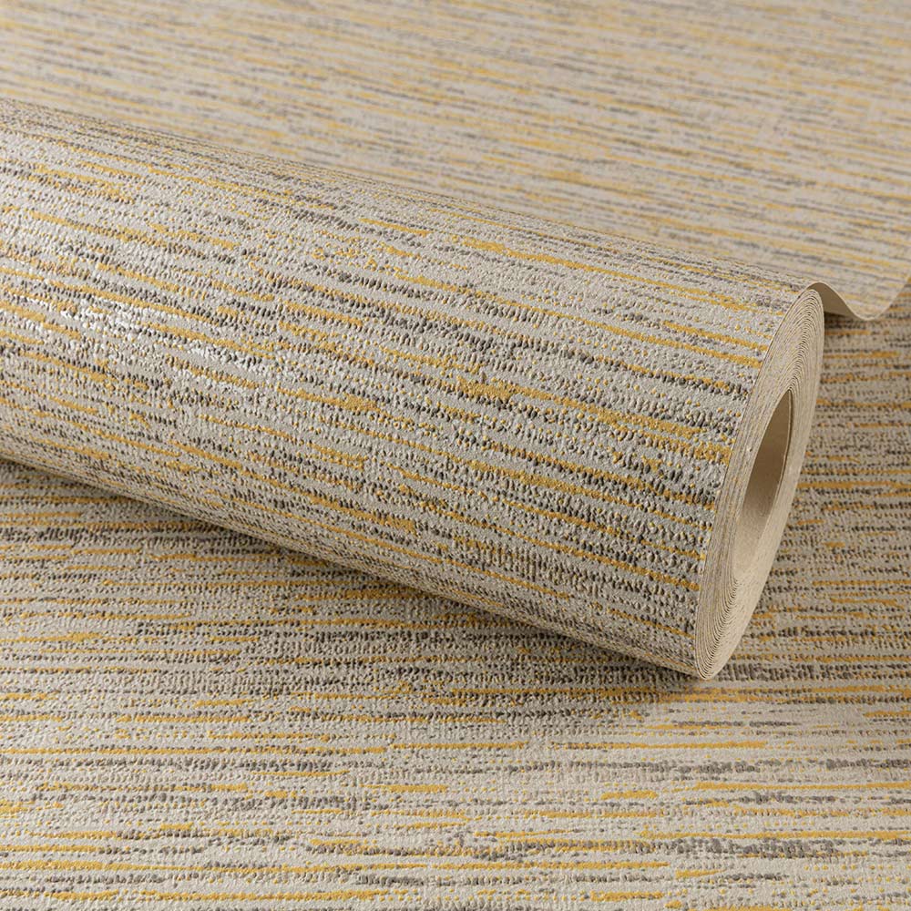 Grandeco Striped Velvet Weave Yellow Mica Wallpaper Image 2