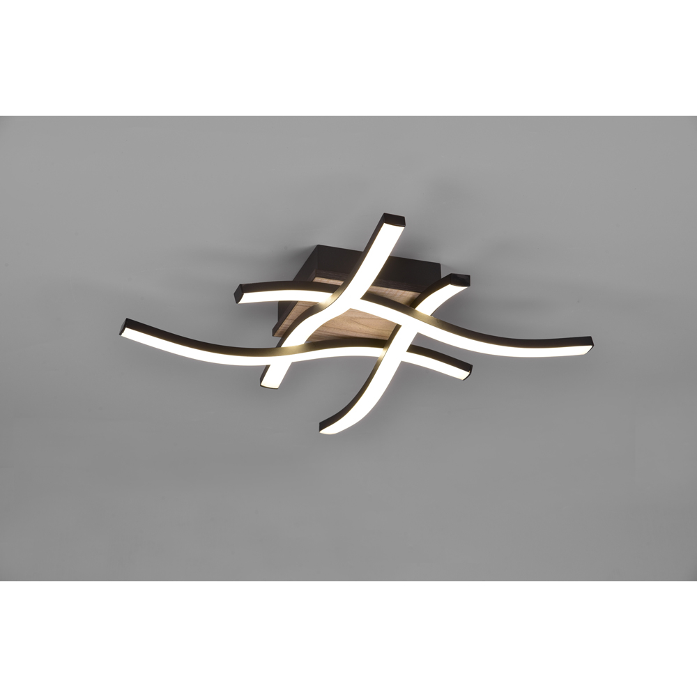 TRIO Route Wood Imitation 4 Light LED Ceiling Light Image 2