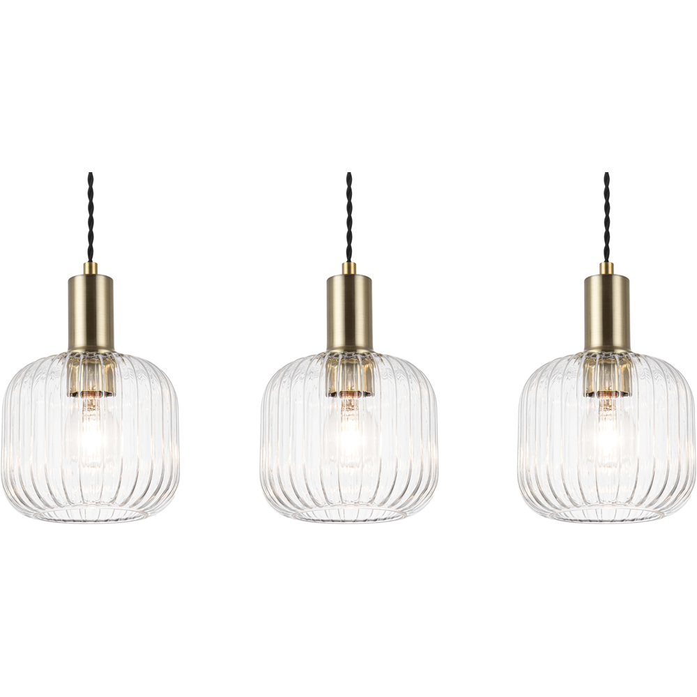 Cosylyte Clayton Brushed Brass Ribbed Glass 3 Light Bar Pendant Light Image 4