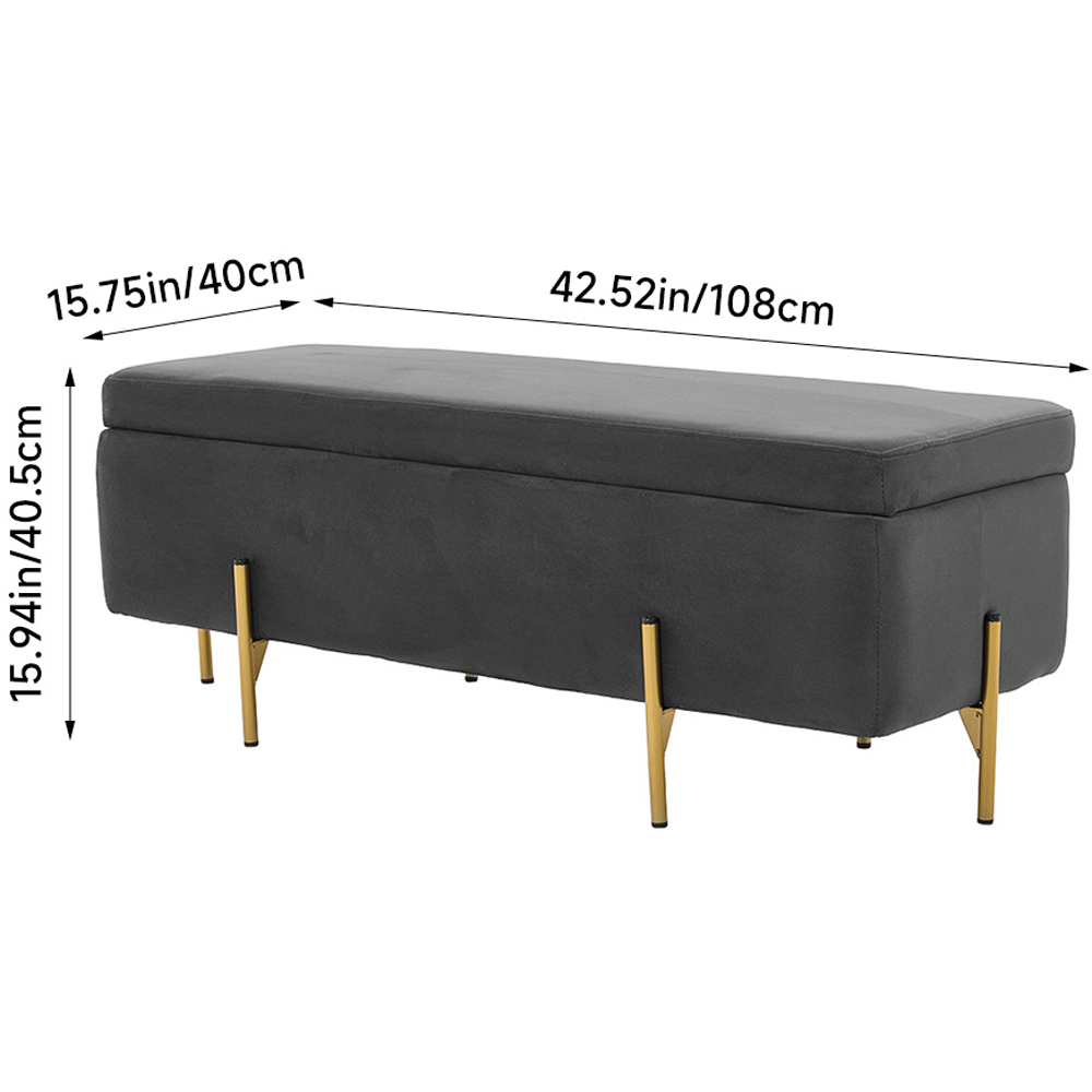 Living and Home Grey Flip Top Flannel Upholstered Storage Bench Image 9