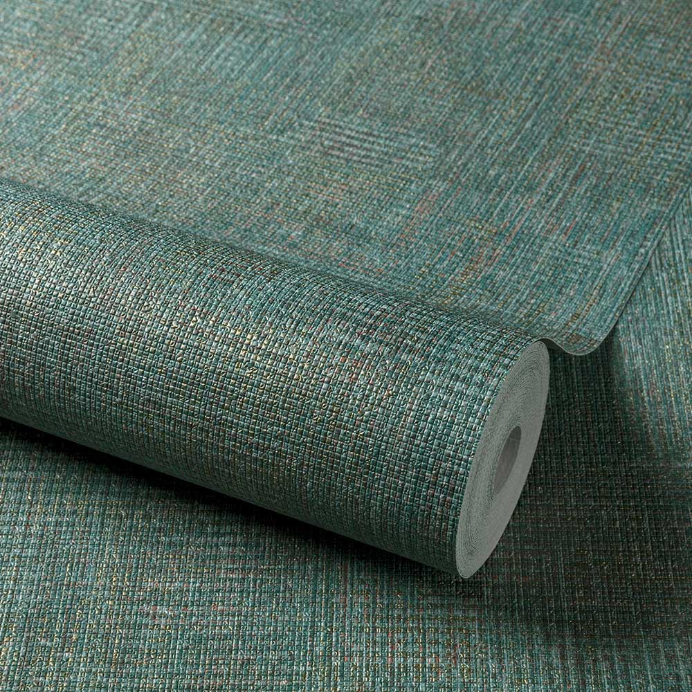 Grandeco Boutique Collection Altink Plain Teal Metallic Embossed Textured Wallpaper Image 2