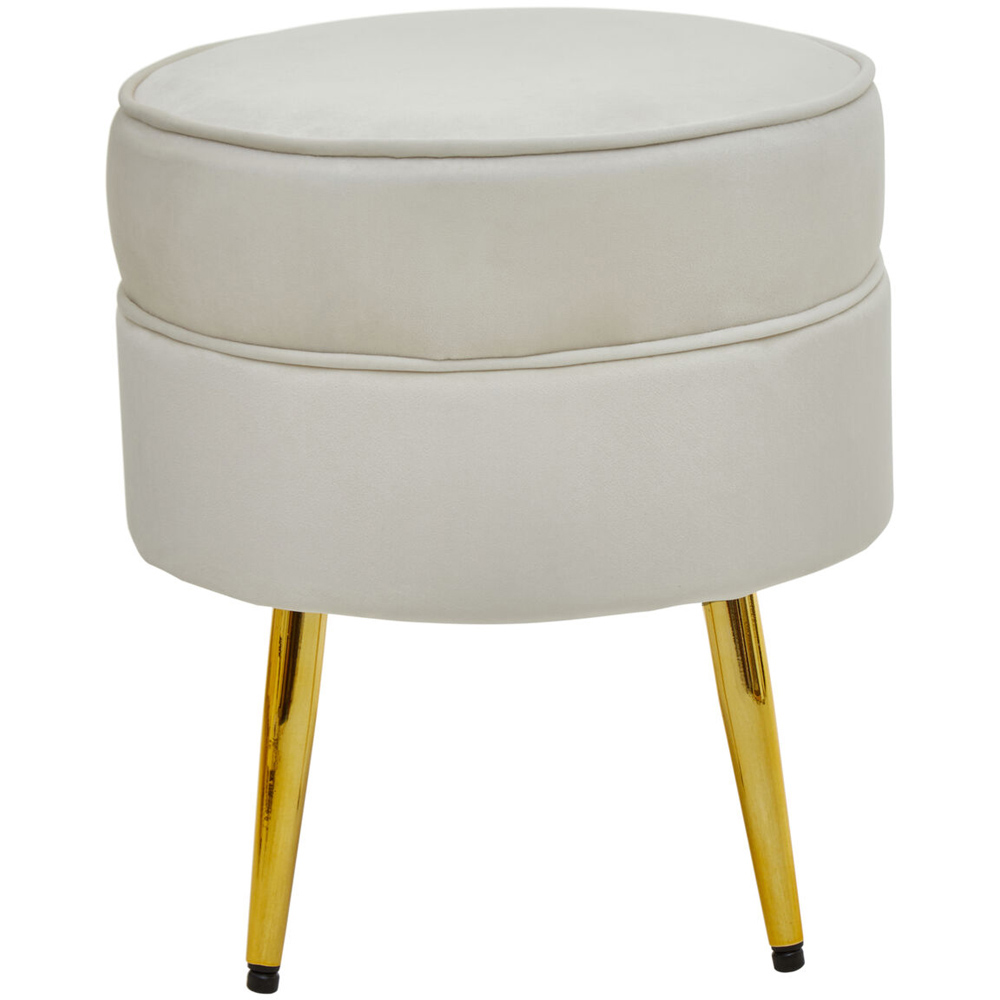 Premier Housewares Tamra Cream Velvet Round Padded Footstool with Gold Legs Image 2